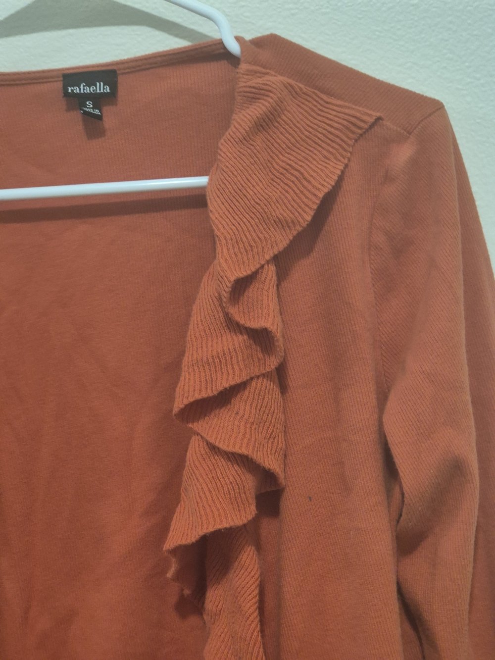 Orange Ruffle Open Front Cardigan Size Small - Picture 3 of 4